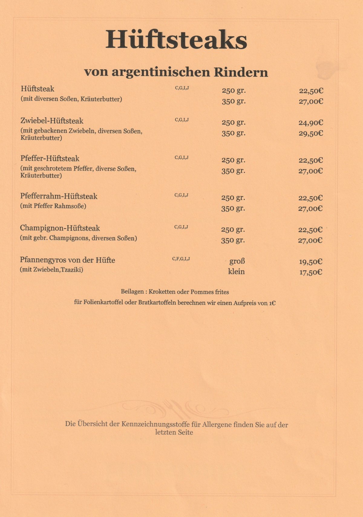 Restaurant bei Manni Bedburg - Speisekarte deutsche Küche Seite 7 - Traditionelle Gerichte Rhein-Erft-Kreis