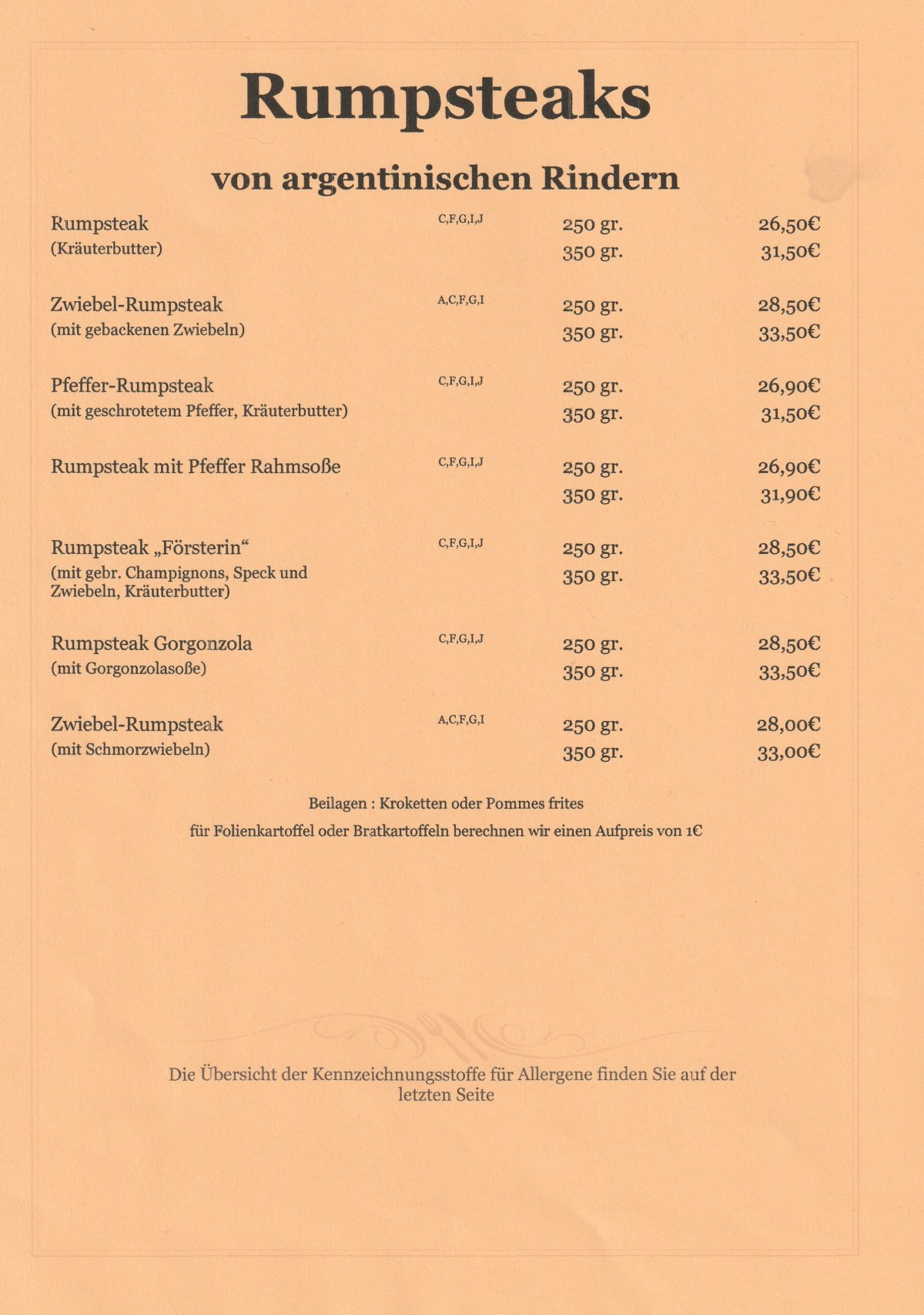 Restaurant bei Manni Bedburg - Speisekarte deutsche Küche Seite 8 - Traditionelle Gerichte Rhein-Erft-Kreis