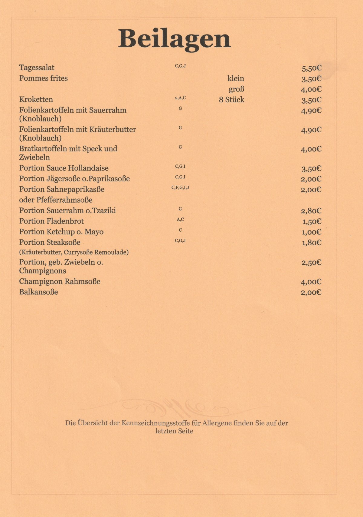 Restaurant bei Manni Bedburg - Speisekarte deutsche Küche Seite 10 - Traditionelle Gerichte Rhein-Erft-Kreis