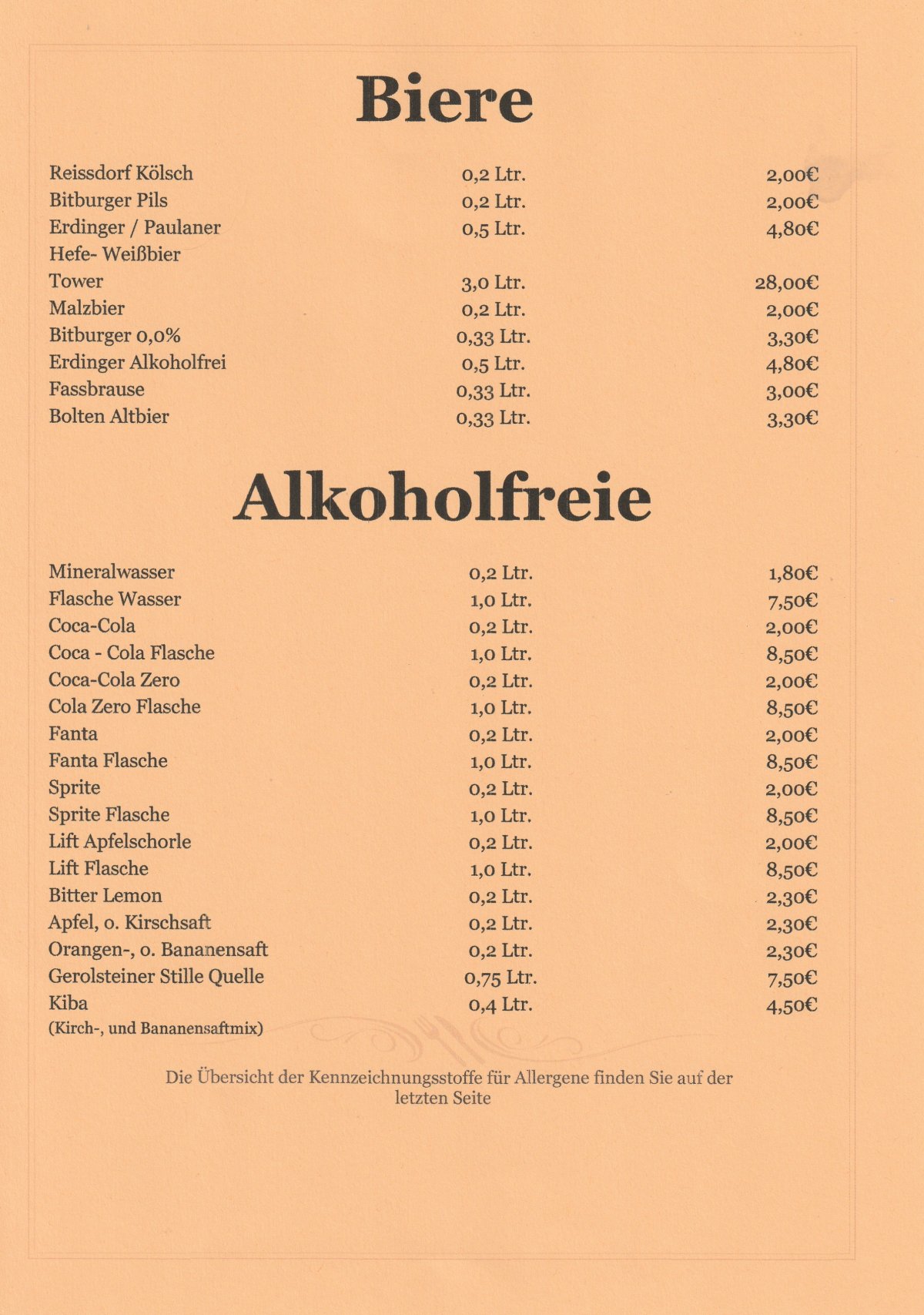 Restaurant bei Manni Bedburg - Speisekarte deutsche Küche Seite 11 - Traditionelle Gerichte Rhein-Erft-Kreis