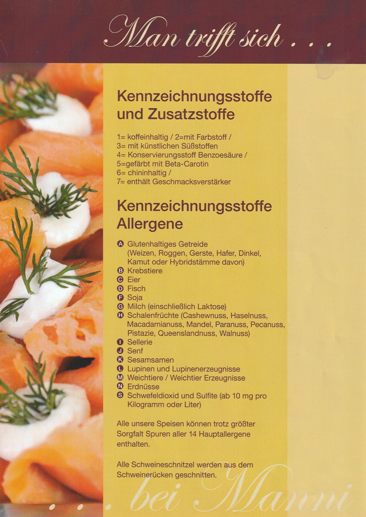 Restaurant bei Manni Bedburg - Speisekarte deutsche Küche Seite 15 - Traditionelle Gerichte Rhein-Erft-Kreis